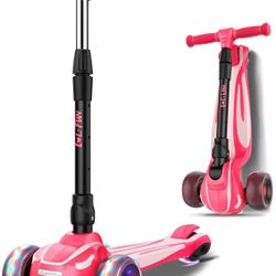 Toddler Scooter for Kids Ages 3-12 Years Old Boy Girl with 3 Wheel LED Lights, Extra-Wide Childrens Foldable Kick Scooter Kids Ages 3-5 with 4 Adjusta
