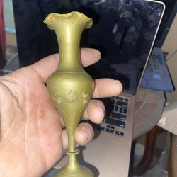 Antique Brass Flower Spindle Vase Engraved Design made in India ONE OF KIND