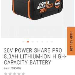 WA3678 WORX 20V Power Share PRO 8.0Ah Lithium-Ion High-Capacity