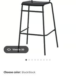 Ikea Stig Bar stool with backrest, black/black, 29 1/8 "