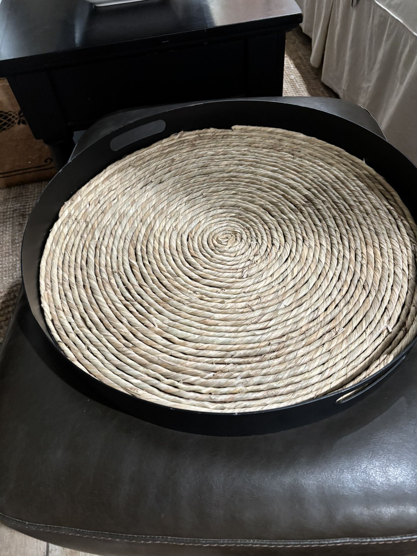 Gorgeous large wrought iron and rattan tray