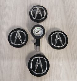 Acura Wheel Center Caps 4 Pieces + FREE Tire Gauge (Slime) New