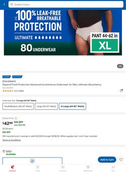 Depend Men's Incontinence Underwear adult pull up diaper size XL 80-Count