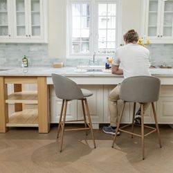 Homy Casa 26" Counter Height Bar Stools Set of 2, Swivel Stools for Kitchen Island, Grey/Beige