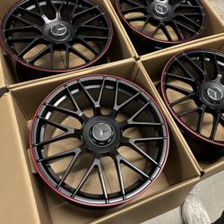 New 19” Black Machine Red Lip Staggered Mercedes AMG Style Wheels – 5x112