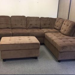 COSTCO Brown Chenille Sectional Couch and Ottoman