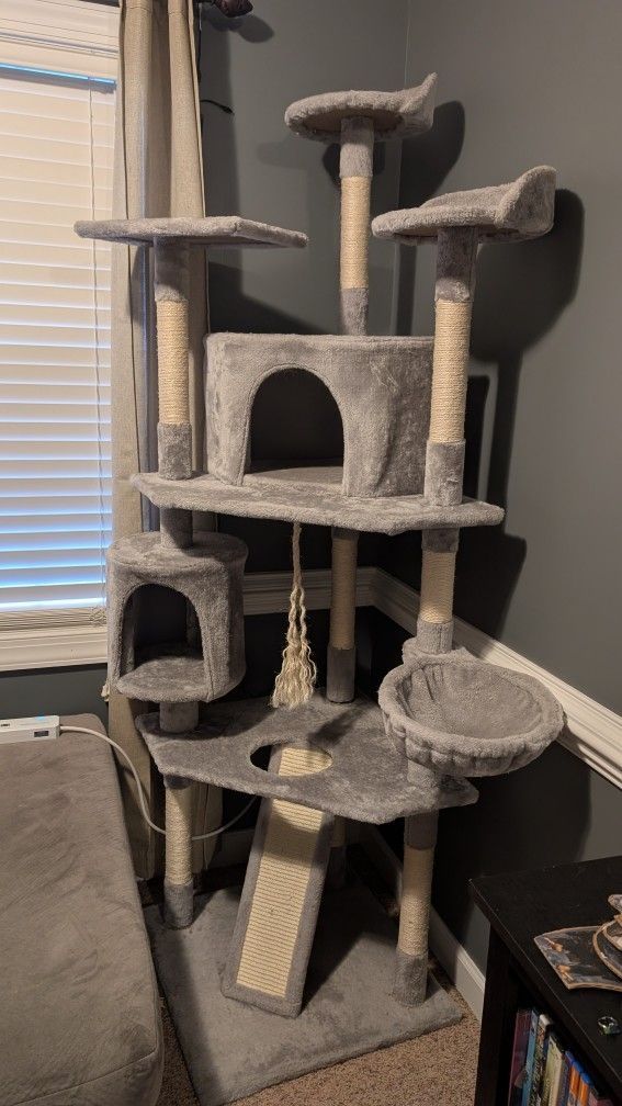 Large Grey Cat Tree Tower