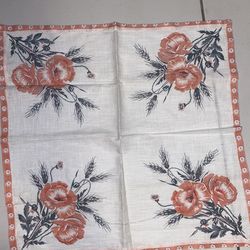 Vintage Women's Handkerchief  poppy Floral With Lace Border
