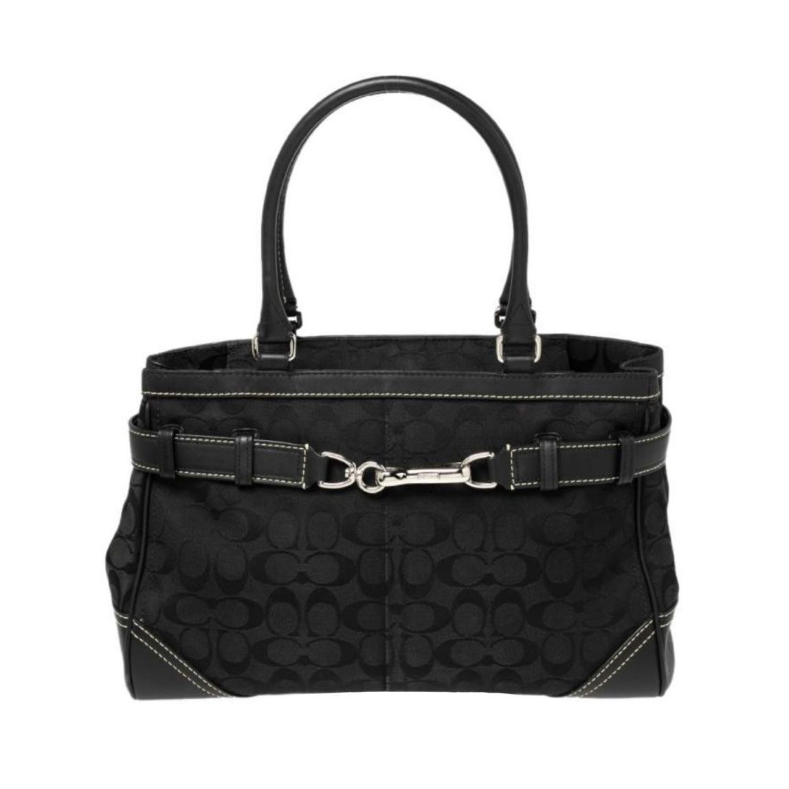 Coach Carryall Business Hamptons Signature 10246 Black Canvas Leather Tote