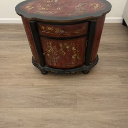 Chinese Console Cabinet Swing Door with Top Drawer Painted Garden Theme