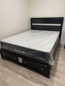 Black Storage Bed Frame with  Mattress
