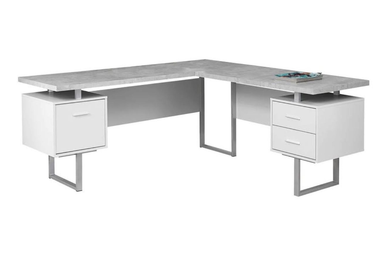 BUREAU - 70" L/ BLANC / SIMILI-CIMENT COTE DROIT / GAUCHE COMPUTER DESK - 70"L WHITE / CEMENT-LOOK L