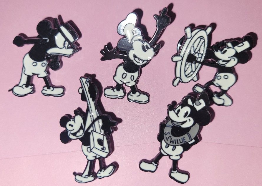 Set of 5 Disney Classic Mickey Mouse Collectible Enamel Pins Vintage Retro Disneyana Lot