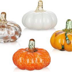 Glass Pumpkin Fall Decor Set – 4 PCS Handblown Pumpkins