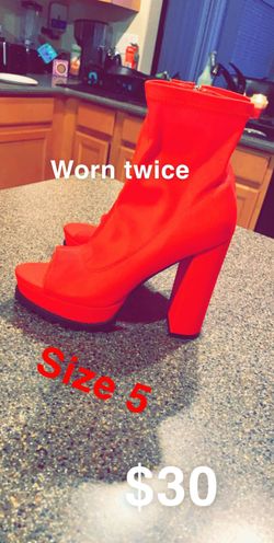 Red open toe platform heel booties