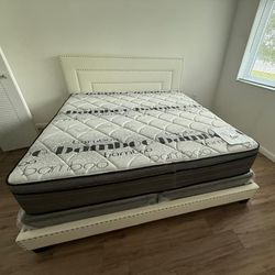 NEW BED FRAME KING SIZE WITH MATTRESS AND BOX SPRING 