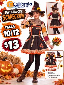 California Costumes Patchwork Scarecrow Girls Costume Size 10/12