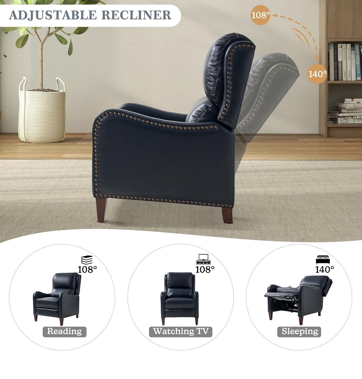 Leather Pushback Recliner Chair for Living Room Bedroom RV sofa