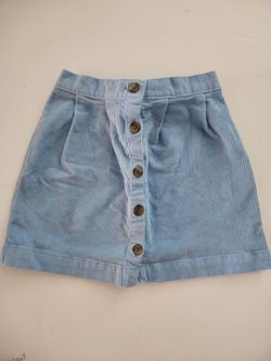 Blue Corduroy Button-Front Mini Skirt