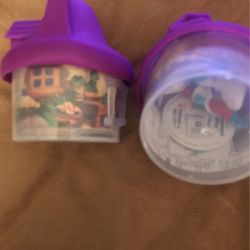 Two 2017 Purple Mushroom House 4" McDonald's Playset Smurfs Lost Village Movie