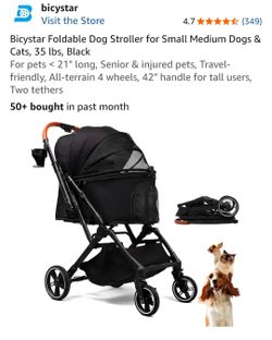 NEW Bicystar Foldable Pet Stroller for Dogs & Cats - Reversible Handle
