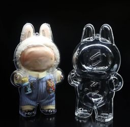 2Pcs Protective Case for LABUBU The Monsters Exciting Macaron - Clear Display Case, Dustproof Acrylic Cover for Standing Figures (Doll Not Included)