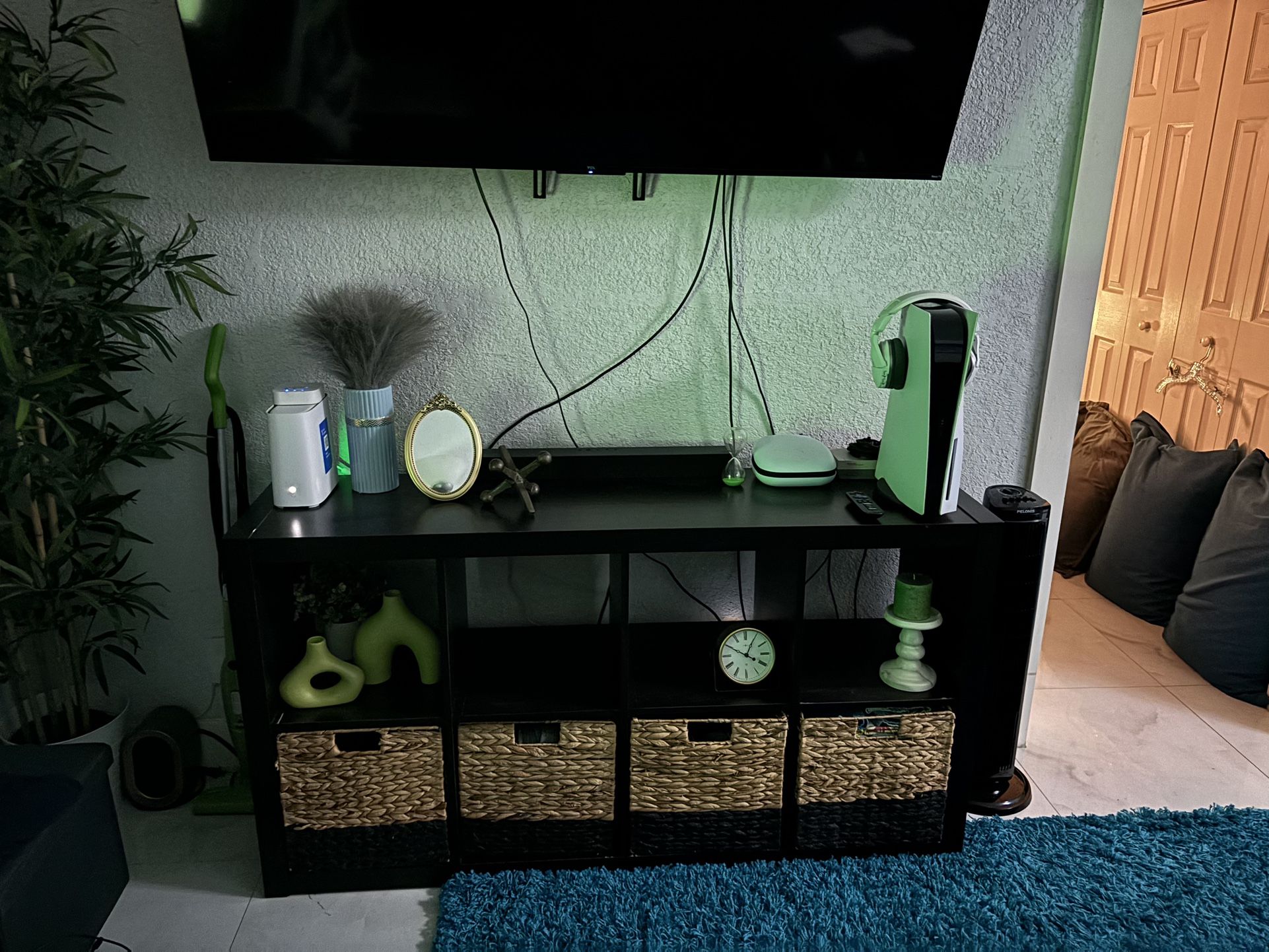 Cherry Wood Tv Stand with Storage Baskets