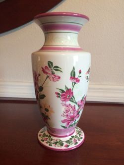 LAURA ASHLEY HOME Floral Ceramic Footed Vase (Height: 9-1/2”)