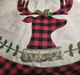 Plaid Red and Black Reindeer Deer Christmas Tree Skirt