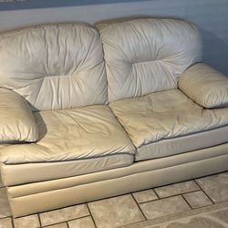 White Leather Love Seat 