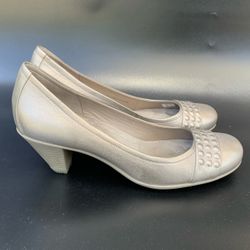 ECCO Comfort Leather Pumps Women US 9.5 EU 41 Silver Studded Low Heel