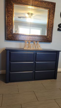 BEAUTIFUL SOLID WOOD NAVY BLUE 6 DRAWERS DRESSER