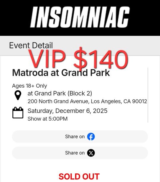 VIP Matroda @ Grand Park SATURDAY $140