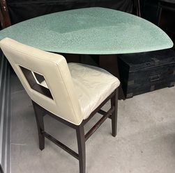 3 Panel Broken Glass Dining Table with 4 Leather chairs