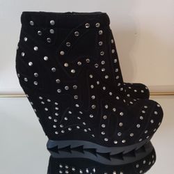 Camilla Skovgaard Black Suede Studded Wedge Ankle Boots