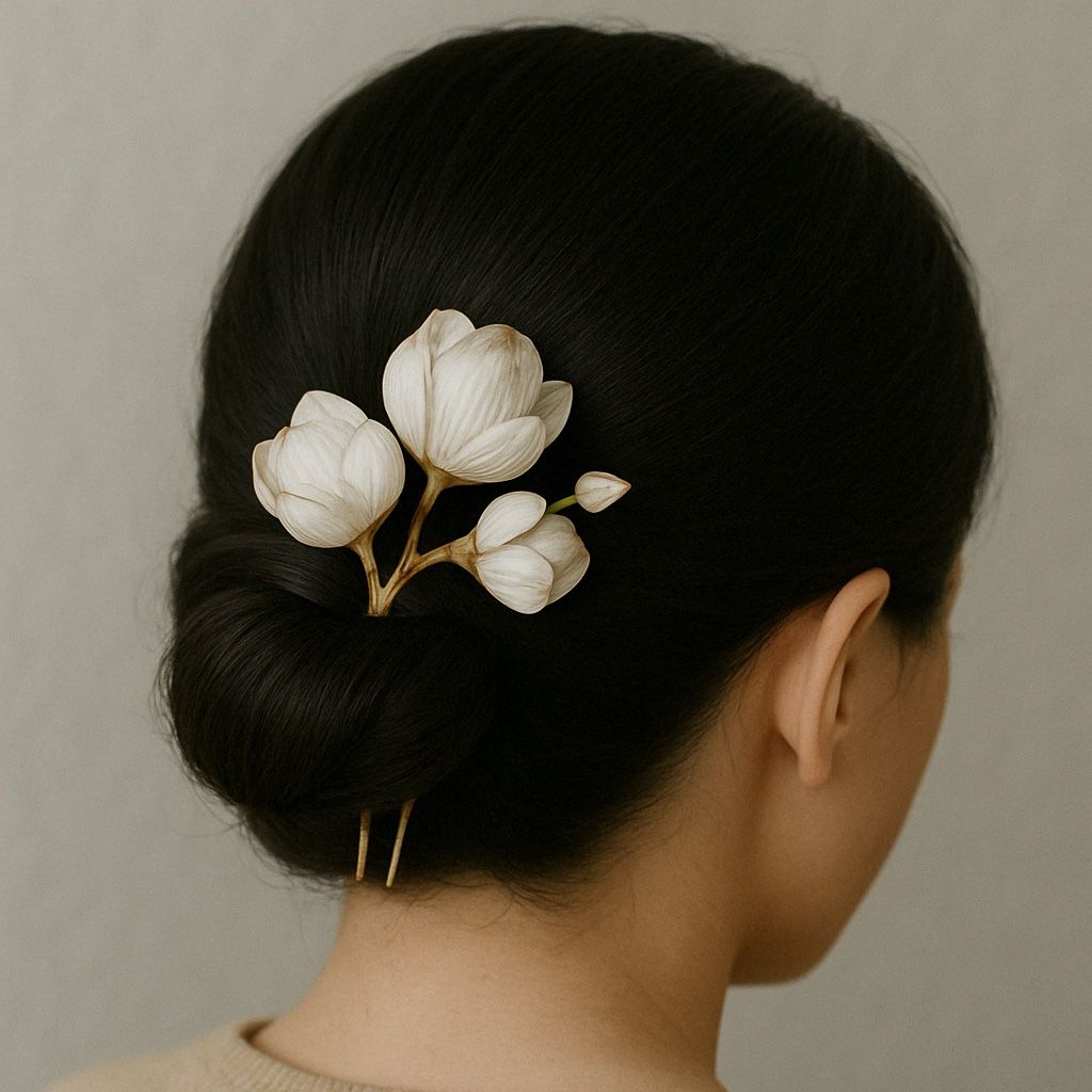 Wedding Elegant Gold Magnolia Hair Comb with Faux Pearls – Vintage Style Floral Hairpin
