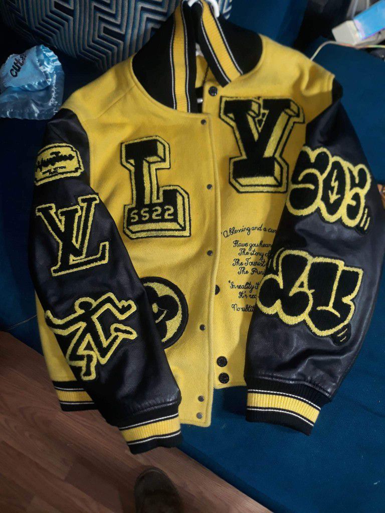 black and yellow louis vuitton varsity jacket