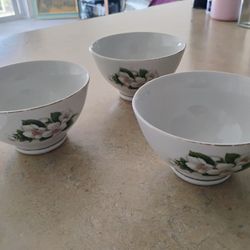 3 porcelain rice bowls acquired from China beautiful flower design on each size. 5" x3". Microwave safe.