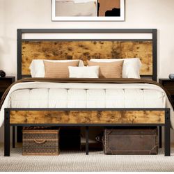 Full Metal Bed Frame 14inch Height Wooden Headboard And Footboard