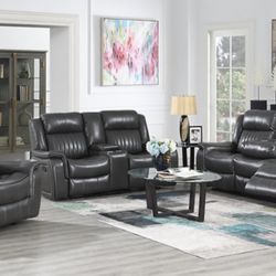 3 Pieces Recliner, Loveseat & Sofa (DROP DOWN TABLE AND POWER OUTLET) 