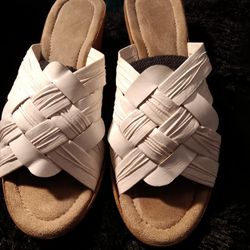 White Wedge-shaped Cork Healed Sandals