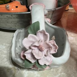 Vintage Porcelain Flower Basket excellent condition