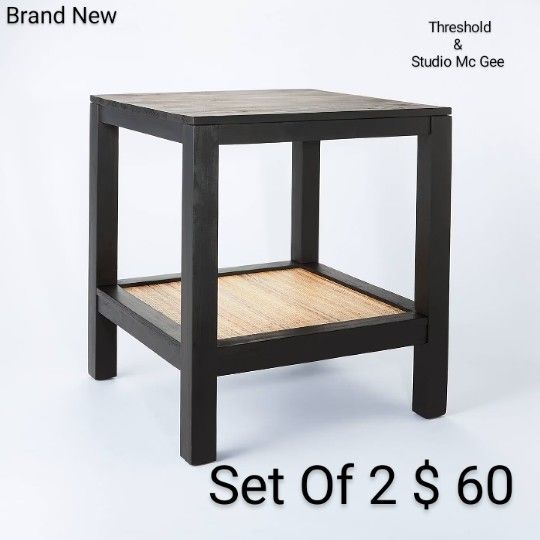 Brand New Threshold Canyon Lake Woven Shelf Side Tables Black With Ratan