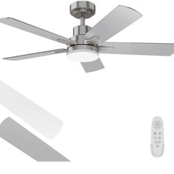 Ceiling Fan with Light 42-Inch, Remote Control Reversible DC Motors, 3CCT Dimmable Timer Noiseless, Nickel Ceiling Fan