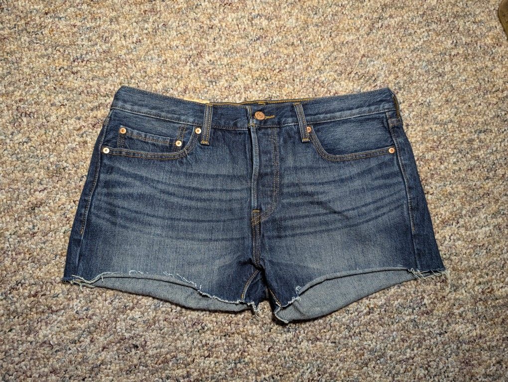 Levi's 501 Women's Distressed Button Fly Blue Denim Shorts Size 30 NWT