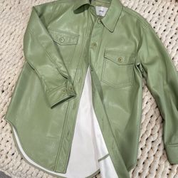 Aritzia Wilfred Faux Leather Jacket Sage Green