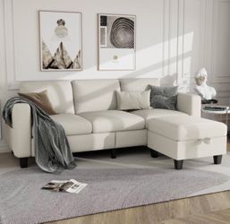 BRAND NEW Cream/Ivory Sectional Sofa with Ottoman | Never Used!