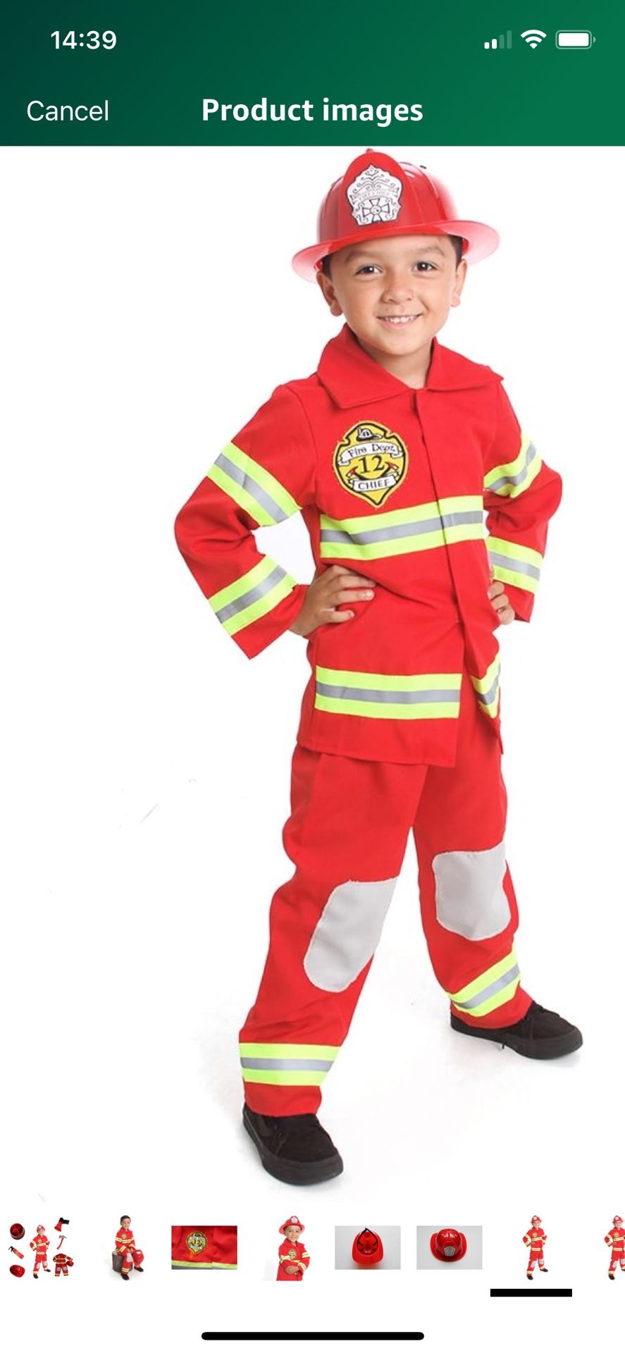 Fire Fighter Halloween Costume Light up Patch on Chest Kids W/Hat Fire Man Size 3-4 Toddler
