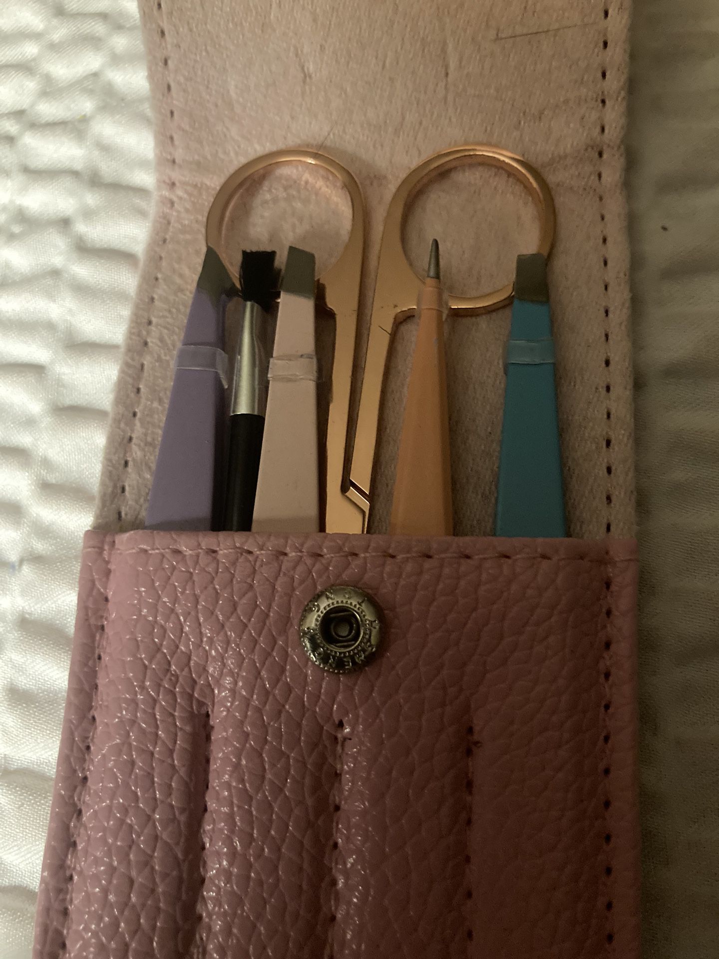 Leather Case, Holding For Tweezers, One Pair Of Scissors And One Cleaning Brush