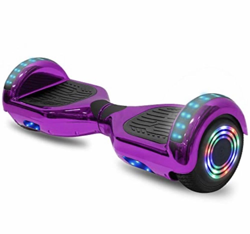 NEW PURPLE CHROME BLUETOOTH HOVERBOARD LEDS MUSIC LIGHTS + CASE & CHARGER